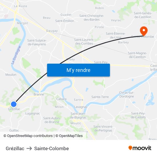 Grézillac to Sainte-Colombe map