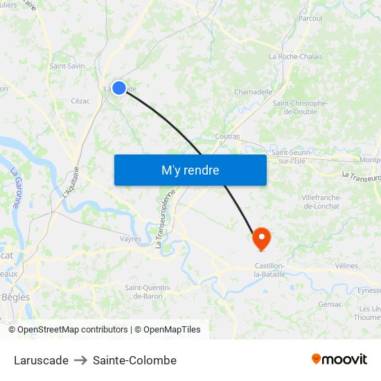 Laruscade to Sainte-Colombe map