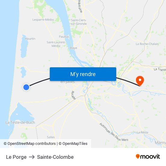 Le Porge to Sainte-Colombe map