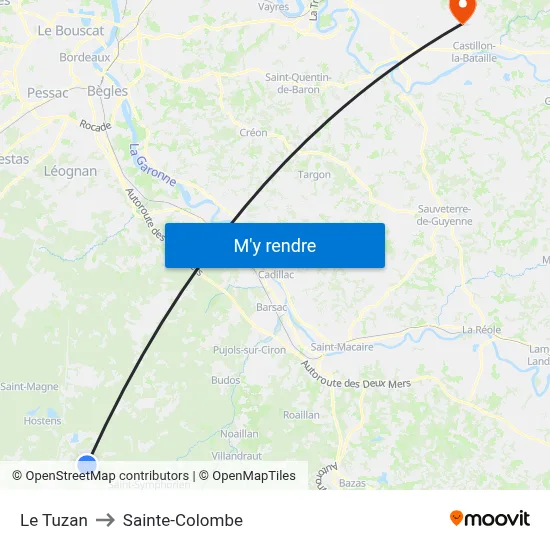 Le Tuzan to Sainte-Colombe map