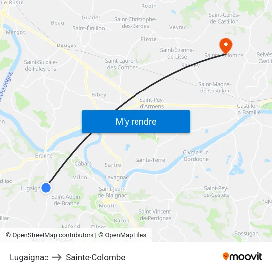 Lugaignac to Sainte-Colombe map