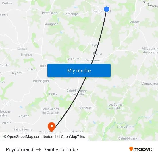 Puynormand to Sainte-Colombe map