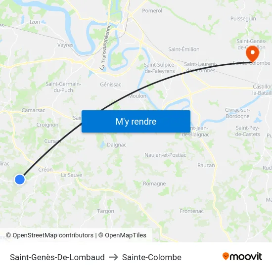 Saint-Genès-De-Lombaud to Sainte-Colombe map
