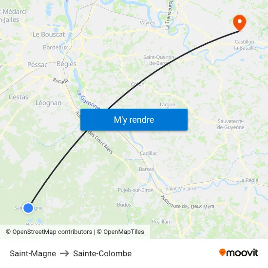 Saint-Magne to Sainte-Colombe map
