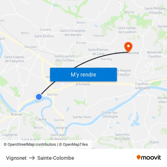 Vignonet to Sainte-Colombe map