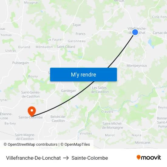 Villefranche-De-Lonchat to Sainte-Colombe map