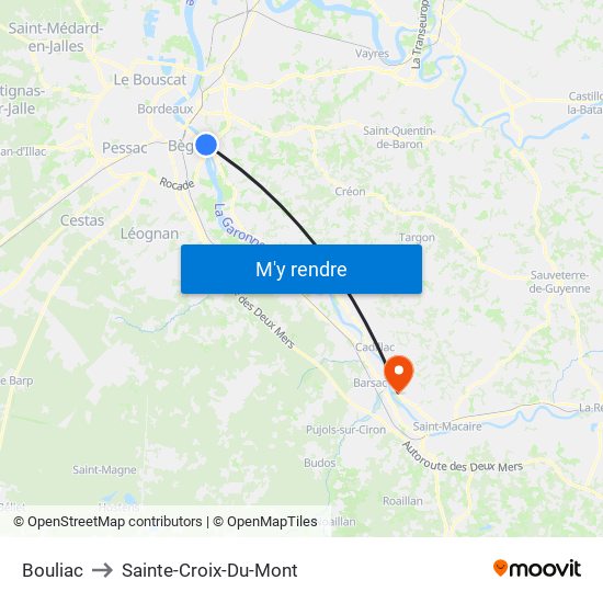 Bouliac to Sainte-Croix-Du-Mont map