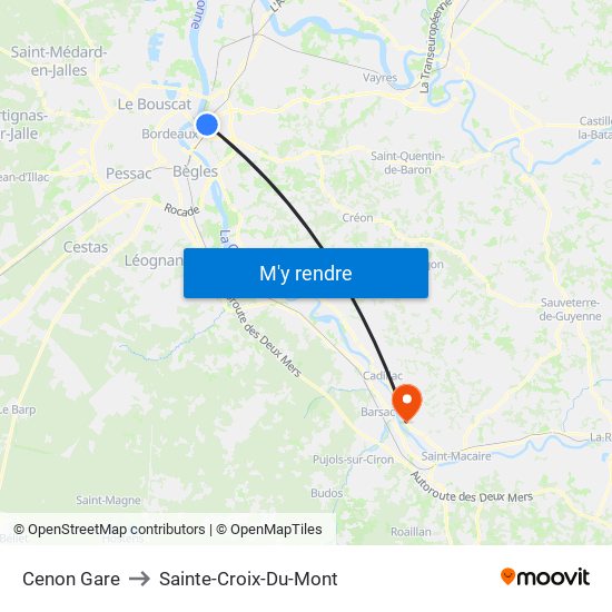 Cenon Gare to Sainte-Croix-Du-Mont map