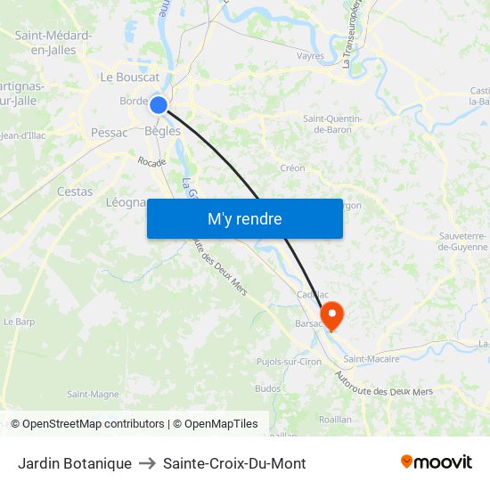 Jardin Botanique to Sainte-Croix-Du-Mont map