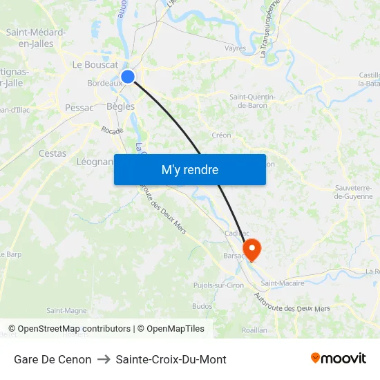 Gare De Cenon to Sainte-Croix-Du-Mont map