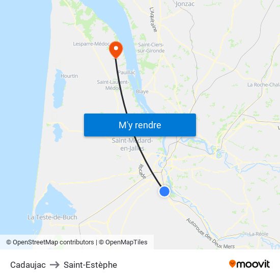 Cadaujac to Saint-Estèphe map