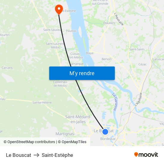 Le Bouscat to Saint-Estèphe map