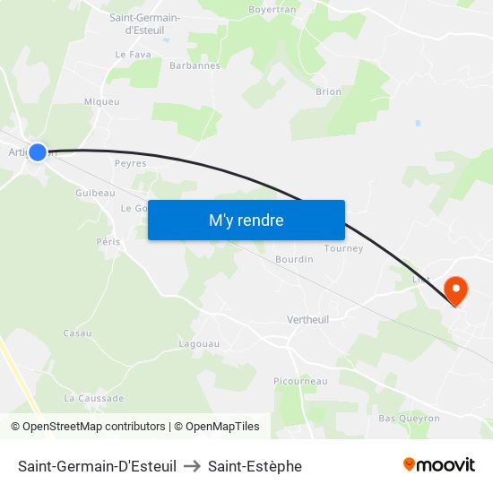 Saint-Germain-D'Esteuil to Saint-Estèphe map