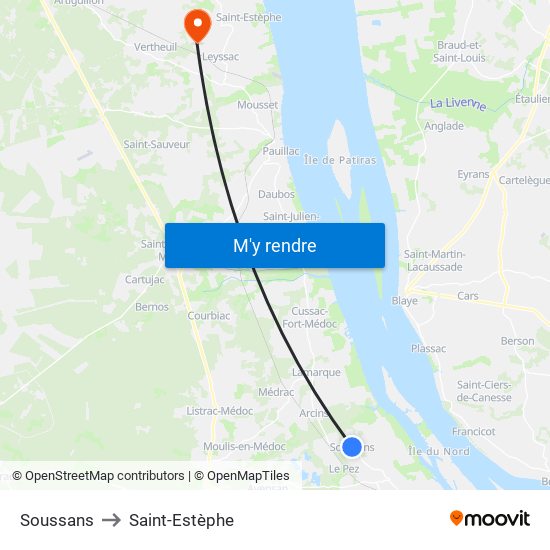 Soussans to Saint-Estèphe map