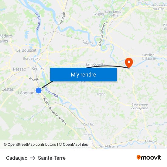 Cadaujac to Sainte-Terre map