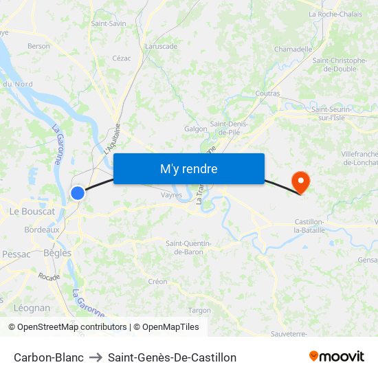 Carbon-Blanc to Saint-Genès-De-Castillon map