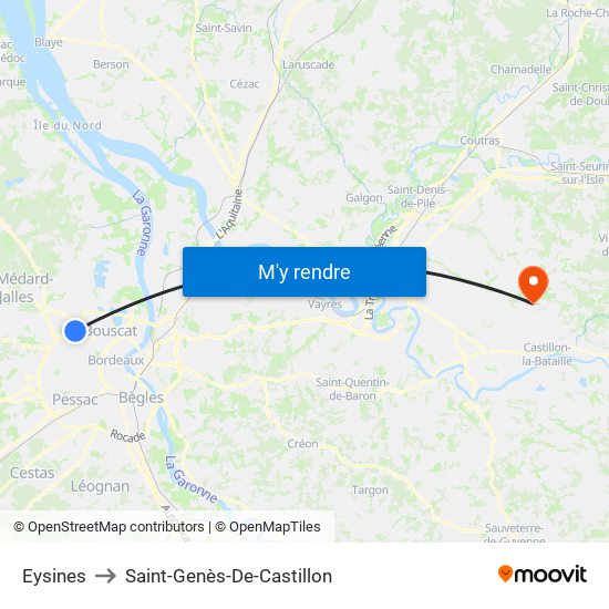 Eysines to Saint-Genès-De-Castillon map
