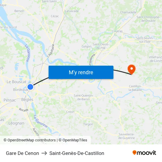Gare De Cenon to Saint-Genès-De-Castillon map