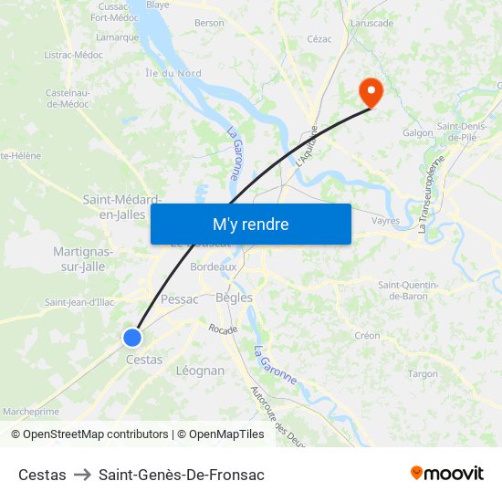 Cestas to Saint-Genès-De-Fronsac map