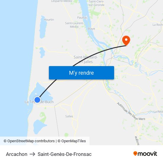 Arcachon to Saint-Genès-De-Fronsac map