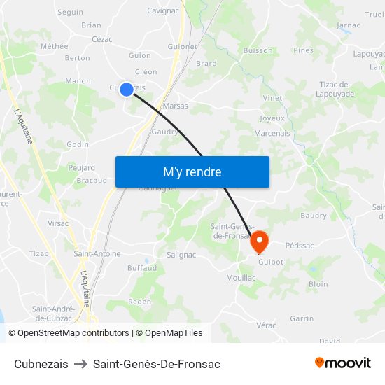 Cubnezais to Saint-Genès-De-Fronsac map