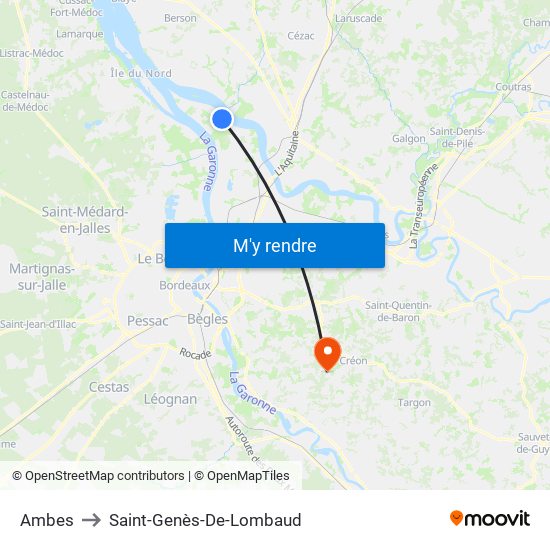 Ambes to Saint-Genès-De-Lombaud map