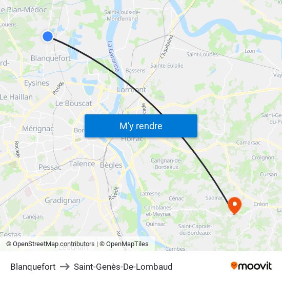 Blanquefort to Saint-Genès-De-Lombaud map