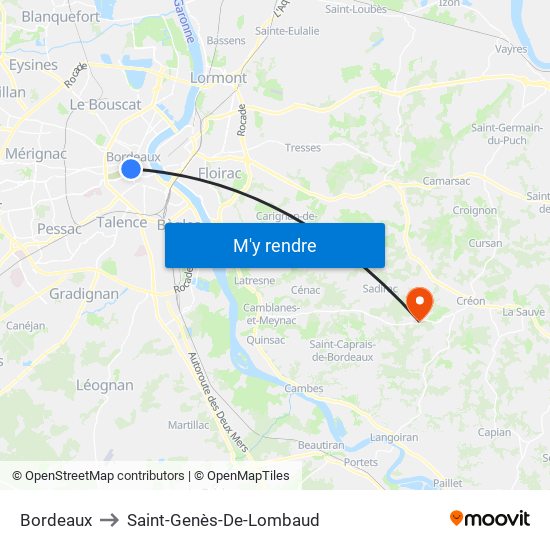 Bordeaux to Saint-Genès-De-Lombaud map