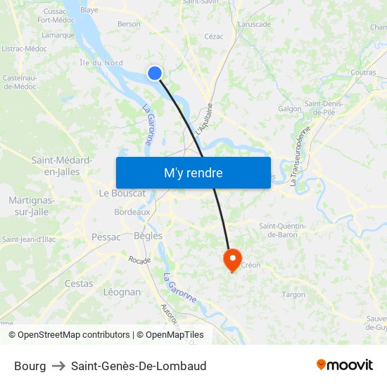 Bourg to Saint-Genès-De-Lombaud map