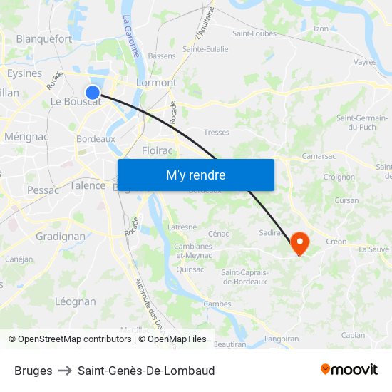 Bruges to Saint-Genès-De-Lombaud map