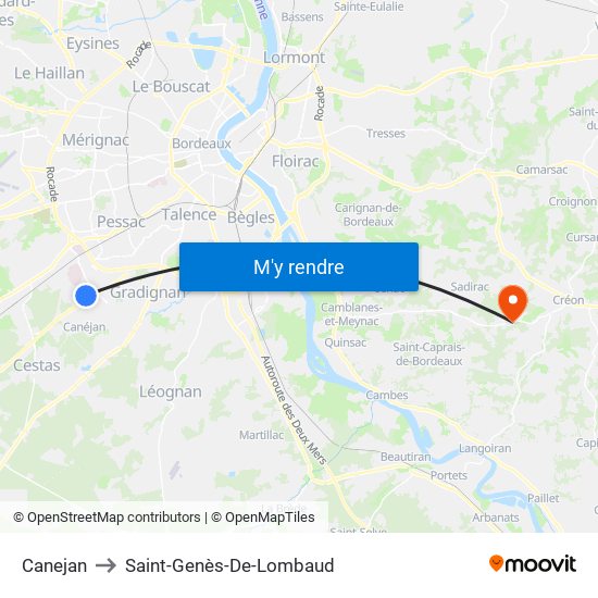 Canejan to Saint-Genès-De-Lombaud map