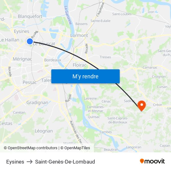 Eysines to Saint-Genès-De-Lombaud map