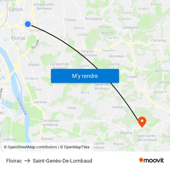 Floirac to Saint-Genès-De-Lombaud map