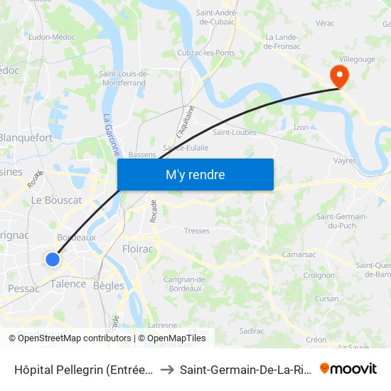 Hôpital Pellegrin (Entrée Est) to Saint-Germain-De-La-Rivière map