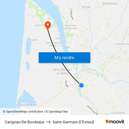 Carignan-De-Bordeaux to Saint-Germain-D'Esteuil map