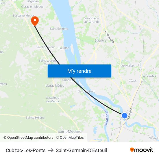 Cubzac-Les-Ponts to Saint-Germain-D'Esteuil map