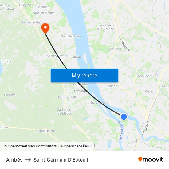 Ambès to Saint-Germain-D'Esteuil map