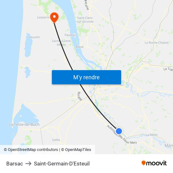 Barsac to Saint-Germain-D'Esteuil map