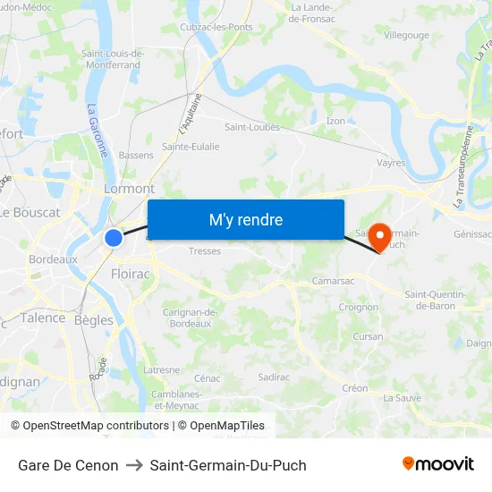 Gare De Cenon to Saint-Germain-Du-Puch map