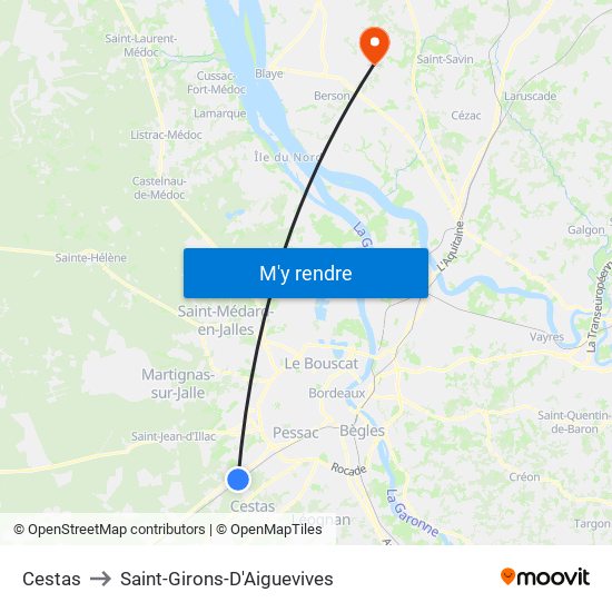 Cestas to Saint-Girons-D'Aiguevives map