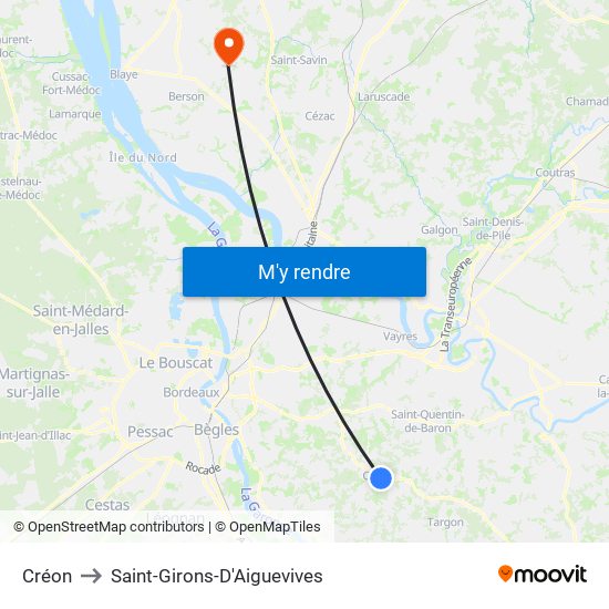 Créon to Saint-Girons-D'Aiguevives map