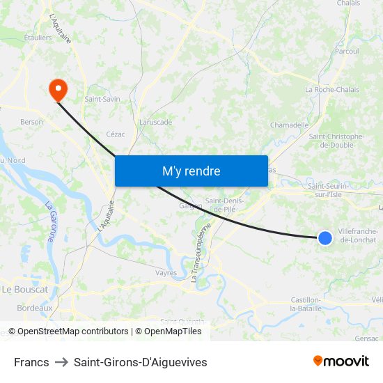 Francs to Saint-Girons-D'Aiguevives map