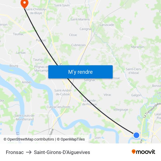 Fronsac to Saint-Girons-D'Aiguevives map