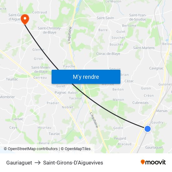 Gauriaguet to Saint-Girons-D'Aiguevives map