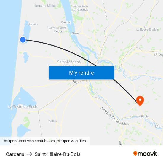 Carcans to Saint-Hilaire-Du-Bois map