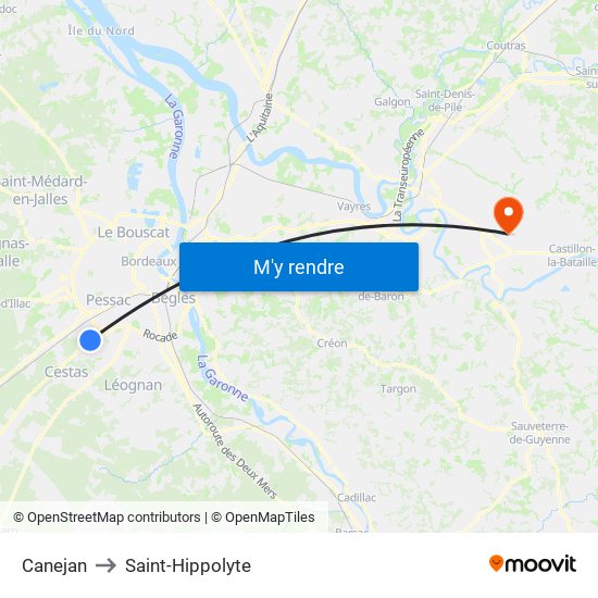 Canejan to Saint-Hippolyte map