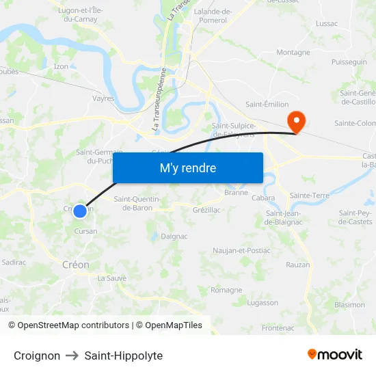 Croignon to Saint-Hippolyte map