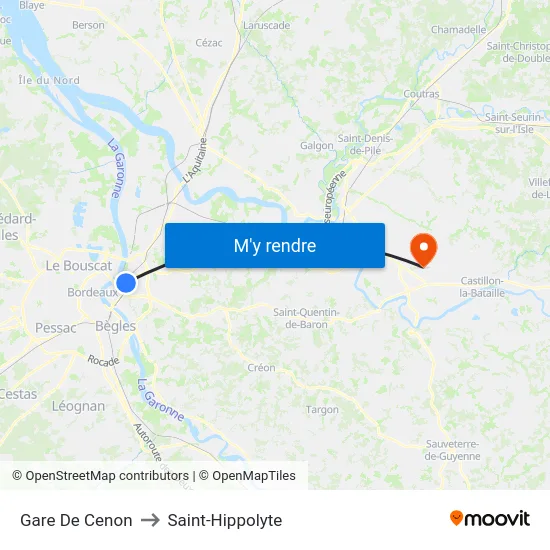 Gare De Cenon to Saint-Hippolyte map