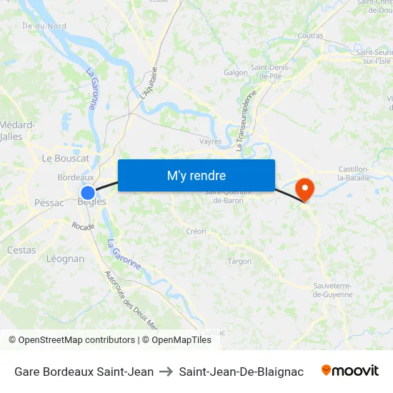 Gare Bordeaux Saint-Jean to Saint-Jean-De-Blaignac map