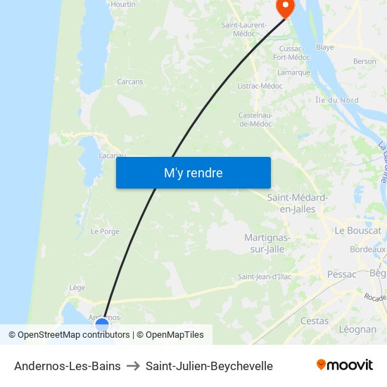 Andernos-Les-Bains to Saint-Julien-Beychevelle map